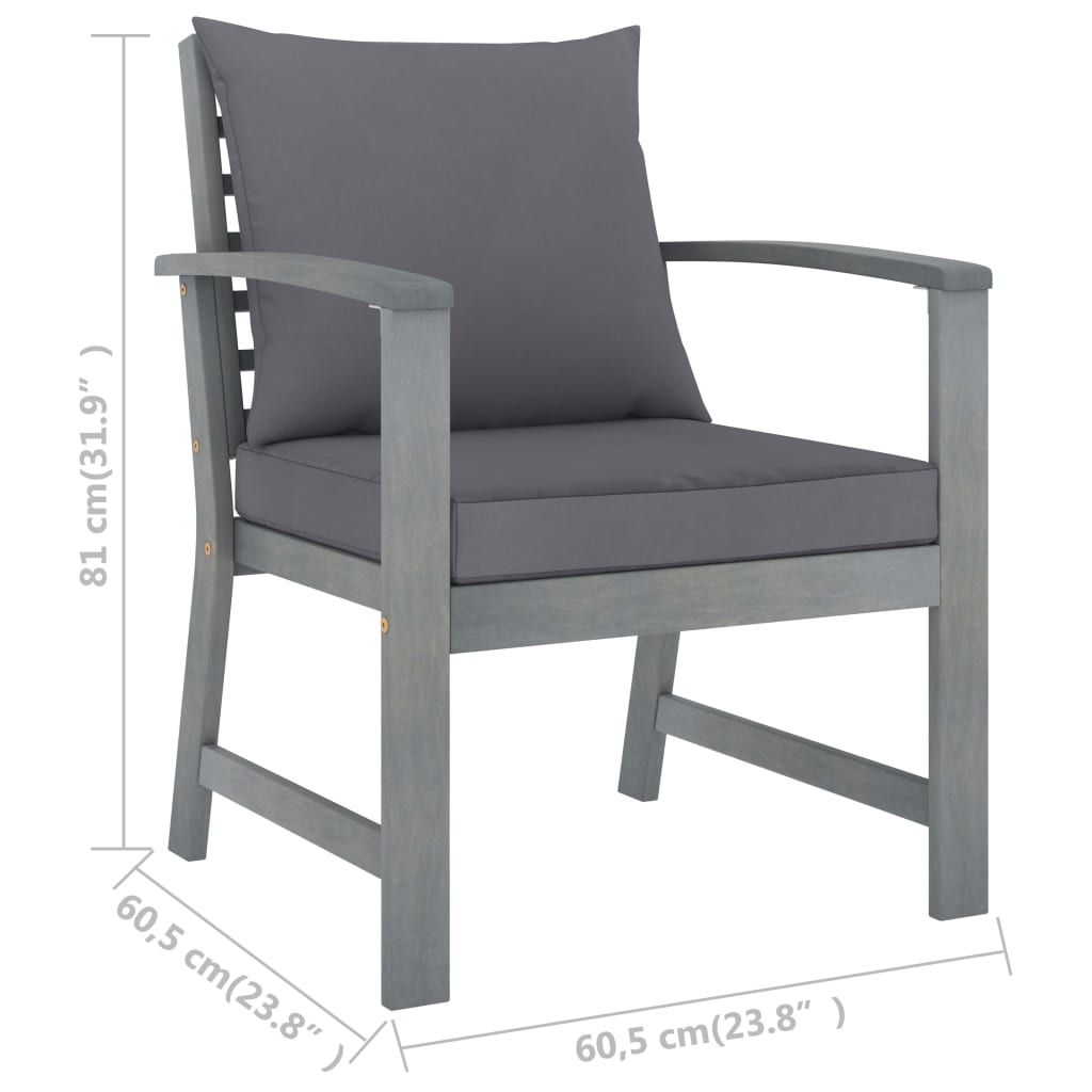 vidaXL 5-tlg. Garten-Lounge-Set mit Auflagen Massivholz Akazie Grau