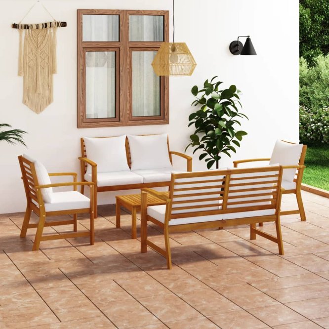 vidaXL 5-tlg. Garten-Lounge-Set mit Auflagen Massivholz Akazie Grau