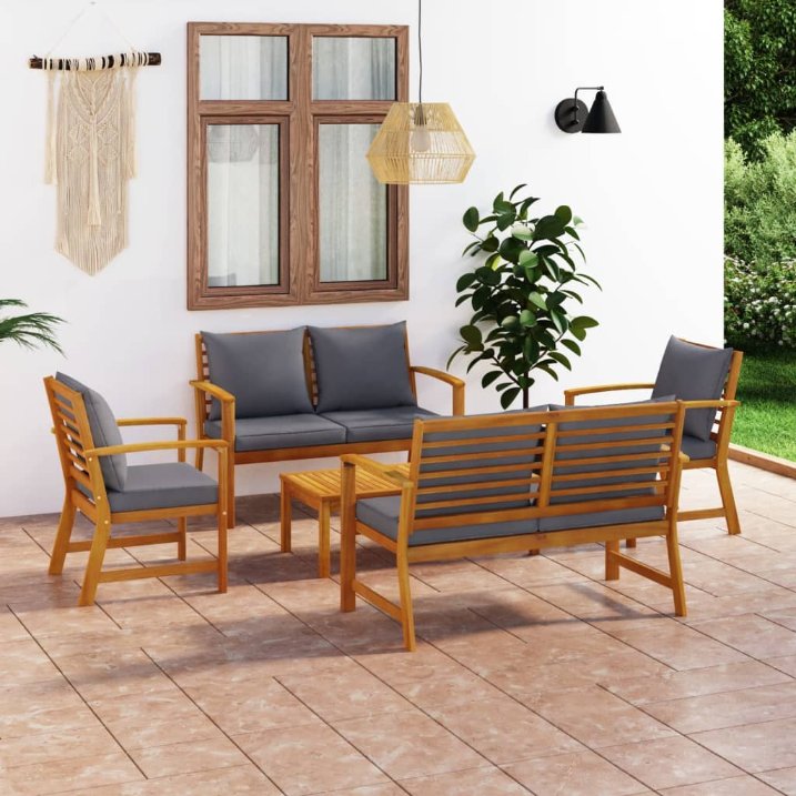 vidaXL 5-tlg. Garten-Lounge-Set mit Auflagen Massivholz Akazie Grau