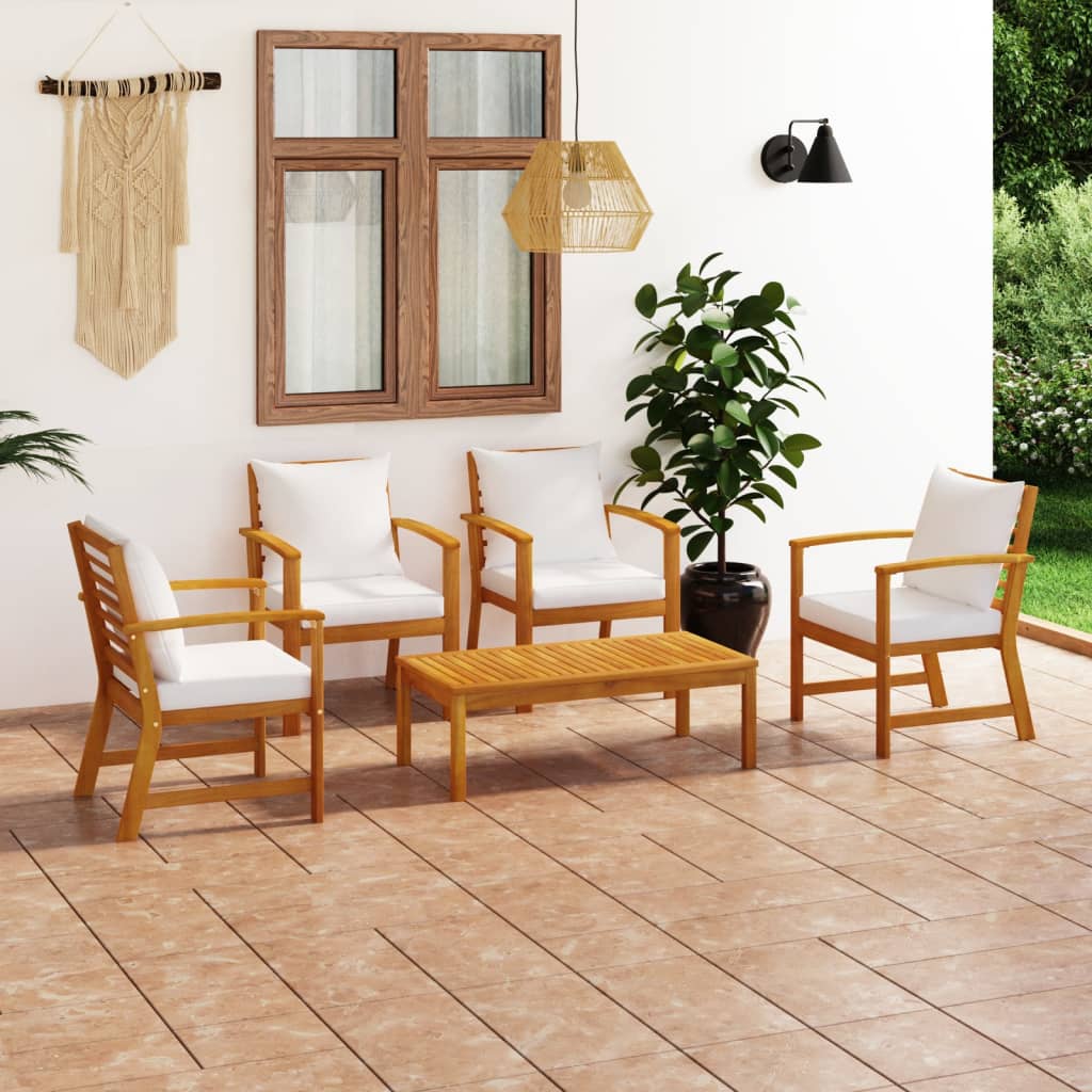 vidaXL 5-tlg. Garten-Lounge-Set mit Auflagen Massivholz Akazie Grau