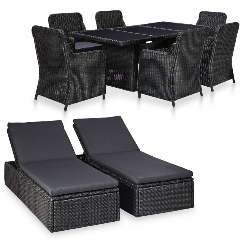 vidaXL 9-tlg. Garten-Essgruppe Poly Rattan Braun