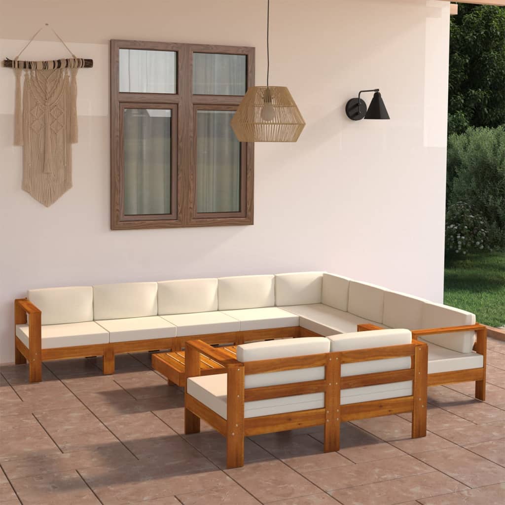 vidaXL 3-Sitzer-Gartensofa mit Cremeweißen Auflagen Massivholz Akazie