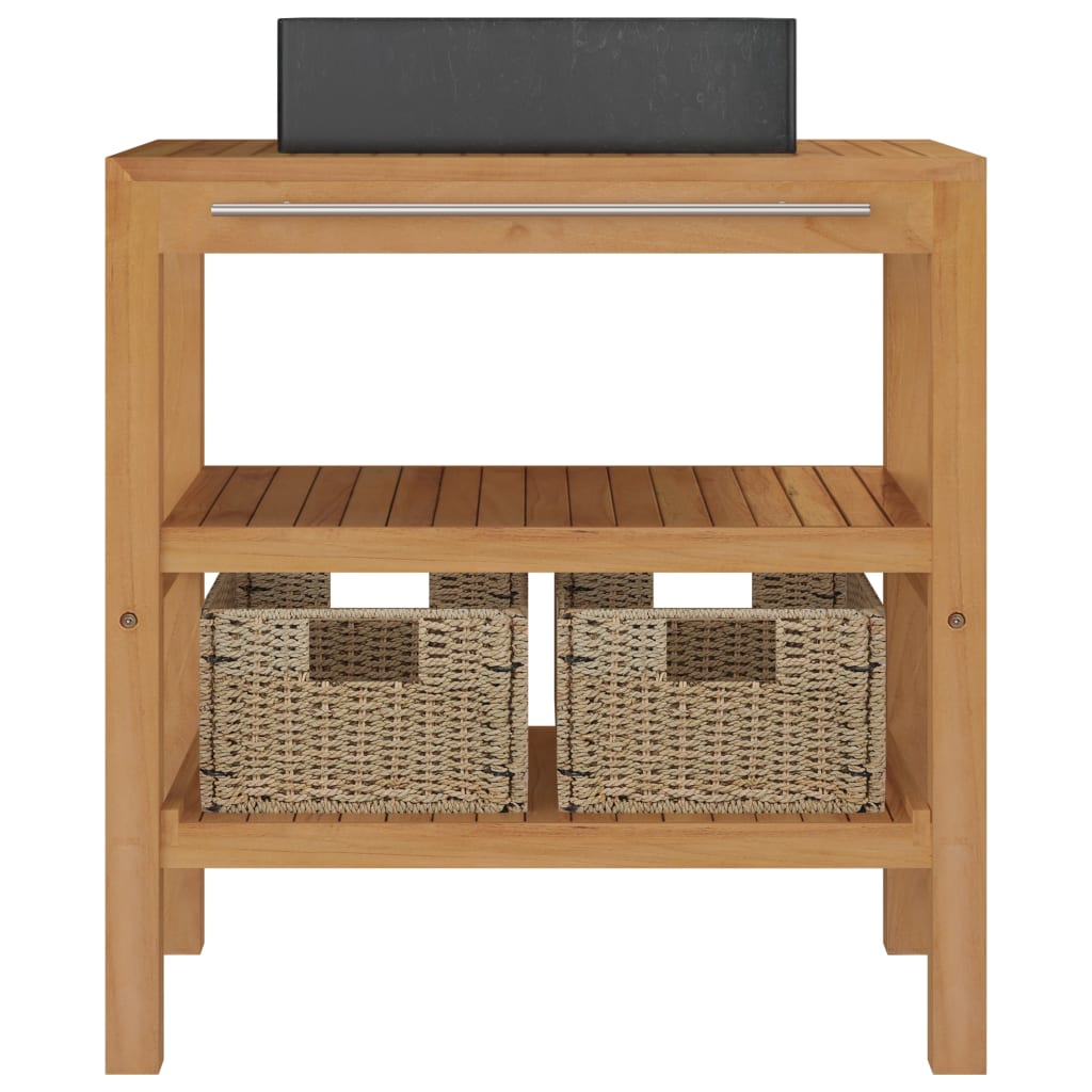 vidaXL Waschtisch Massivholz Teak mit Waschbecken Marmor Schwarz