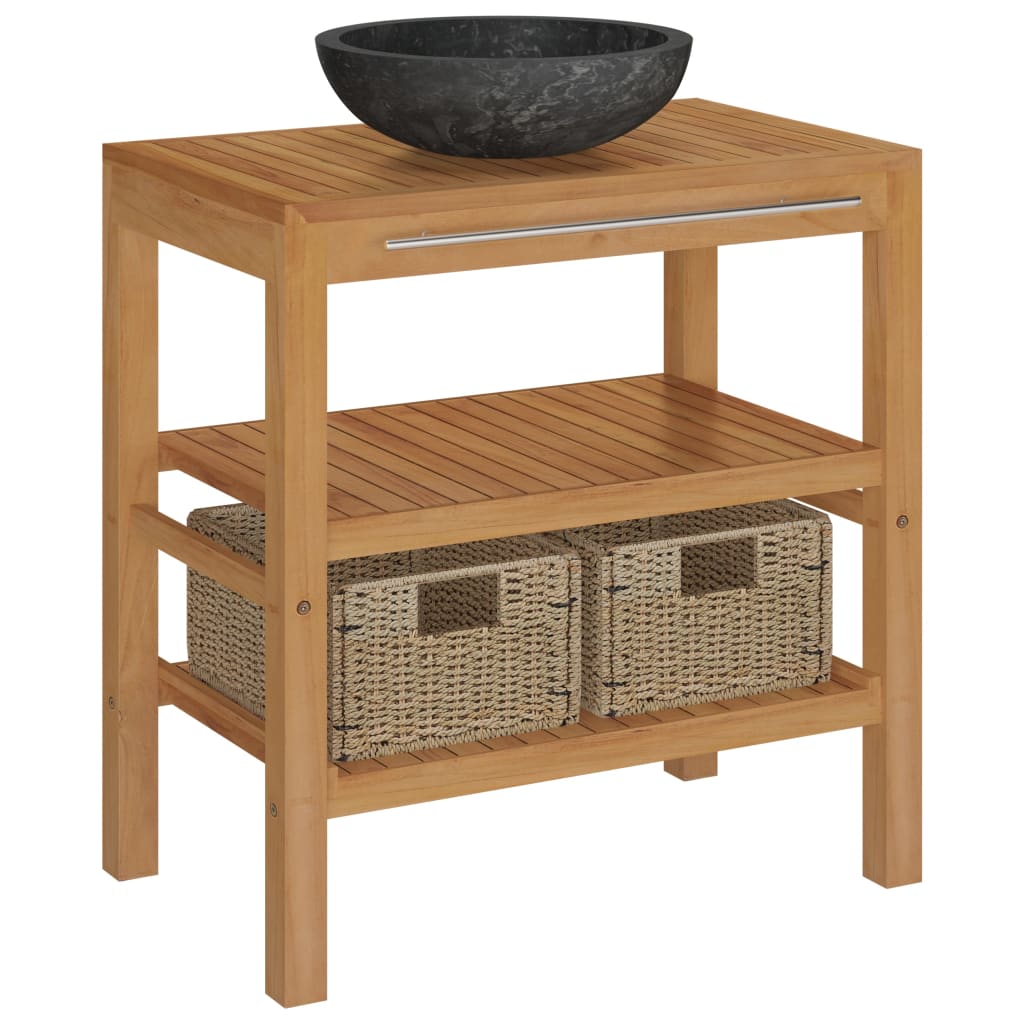 vidaXL Waschtisch Massivholz Teak mit Waschbecken Marmor Schwarz