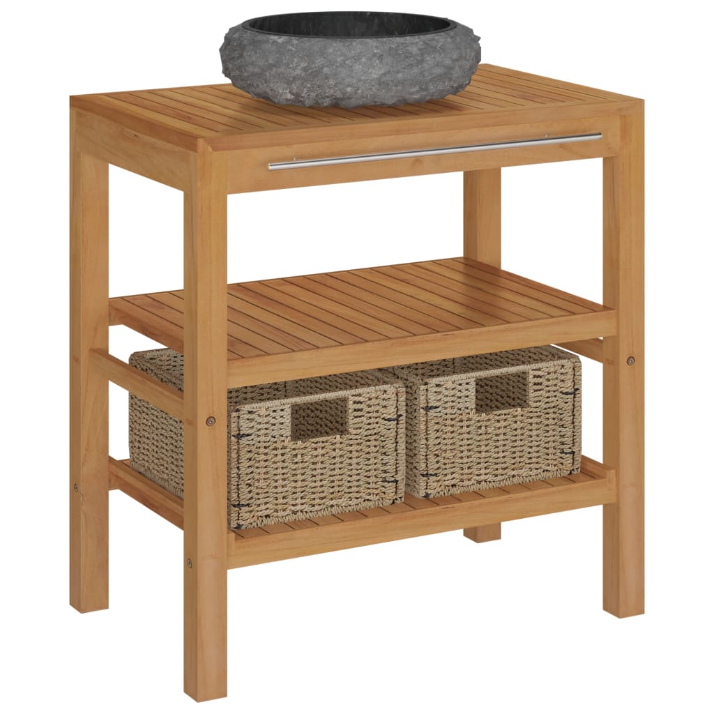 vidaXL Waschtisch Massivholz Teak mit Waschbecken Marmor Schwarz