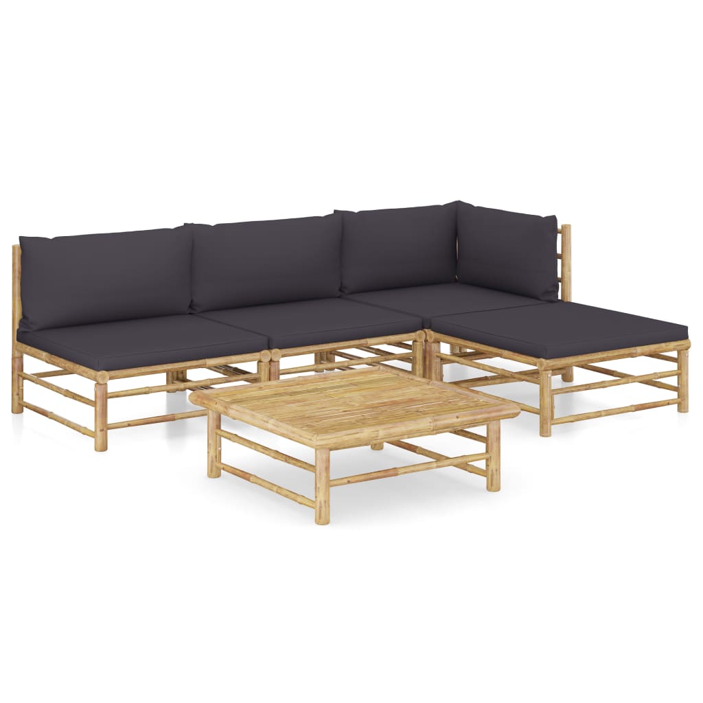 vidaXL 6-tlg. Garten-Lounge-Set mit Cremeweißen Kissen Bambus