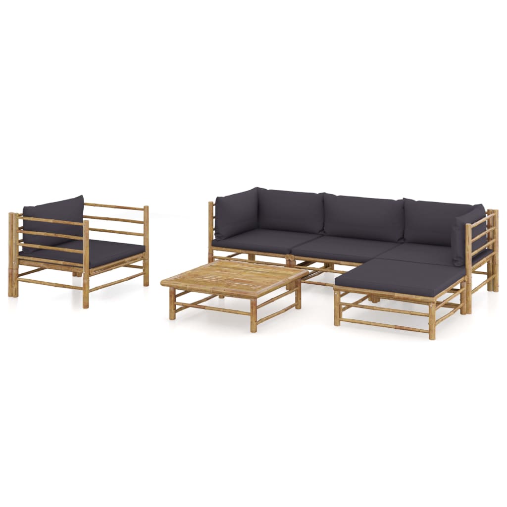 vidaXL 6-tlg. Garten-Lounge-Set mit Cremeweißen Kissen Bambus