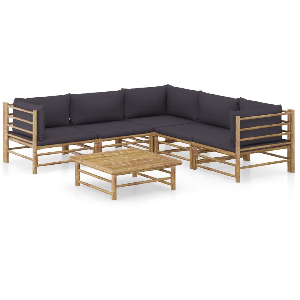 vidaXL 6-tlg. Garten-Lounge-Set mit Cremeweißen Kissen Bambus