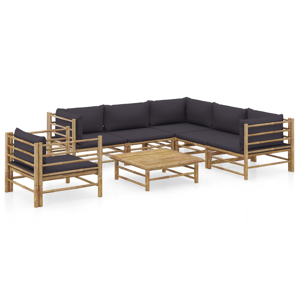 vidaXL 6-tlg. Garten-Lounge-Set mit Cremeweißen Kissen Bambus