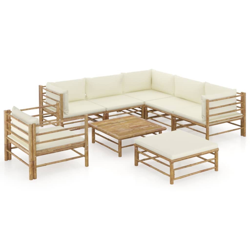 vidaXL 6-tlg. Garten-Lounge-Set mit Cremeweißen Kissen Bambus