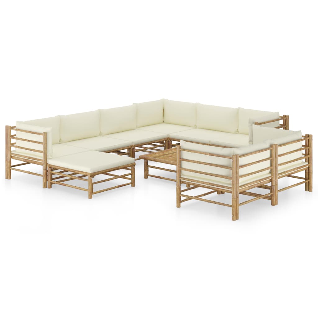 vidaXL 6-tlg. Garten-Lounge-Set mit Cremeweißen Kissen Bambus