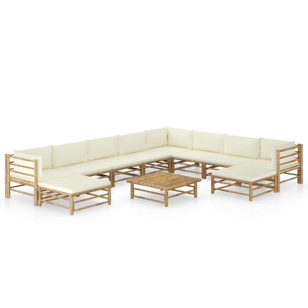 vidaXL 6-tlg. Garten-Lounge-Set mit Cremeweißen Kissen Bambus