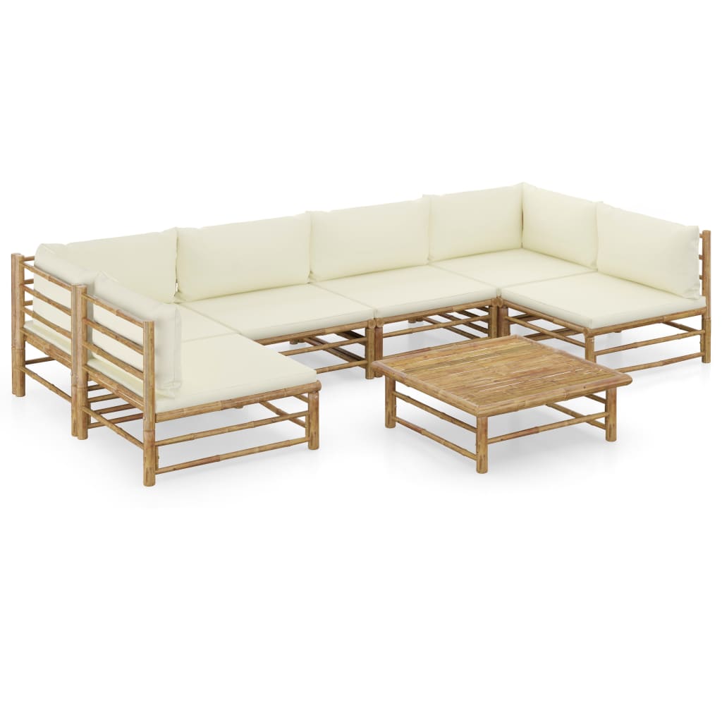 vidaXL 6-tlg. Garten-Lounge-Set mit Cremeweißen Kissen Bambus