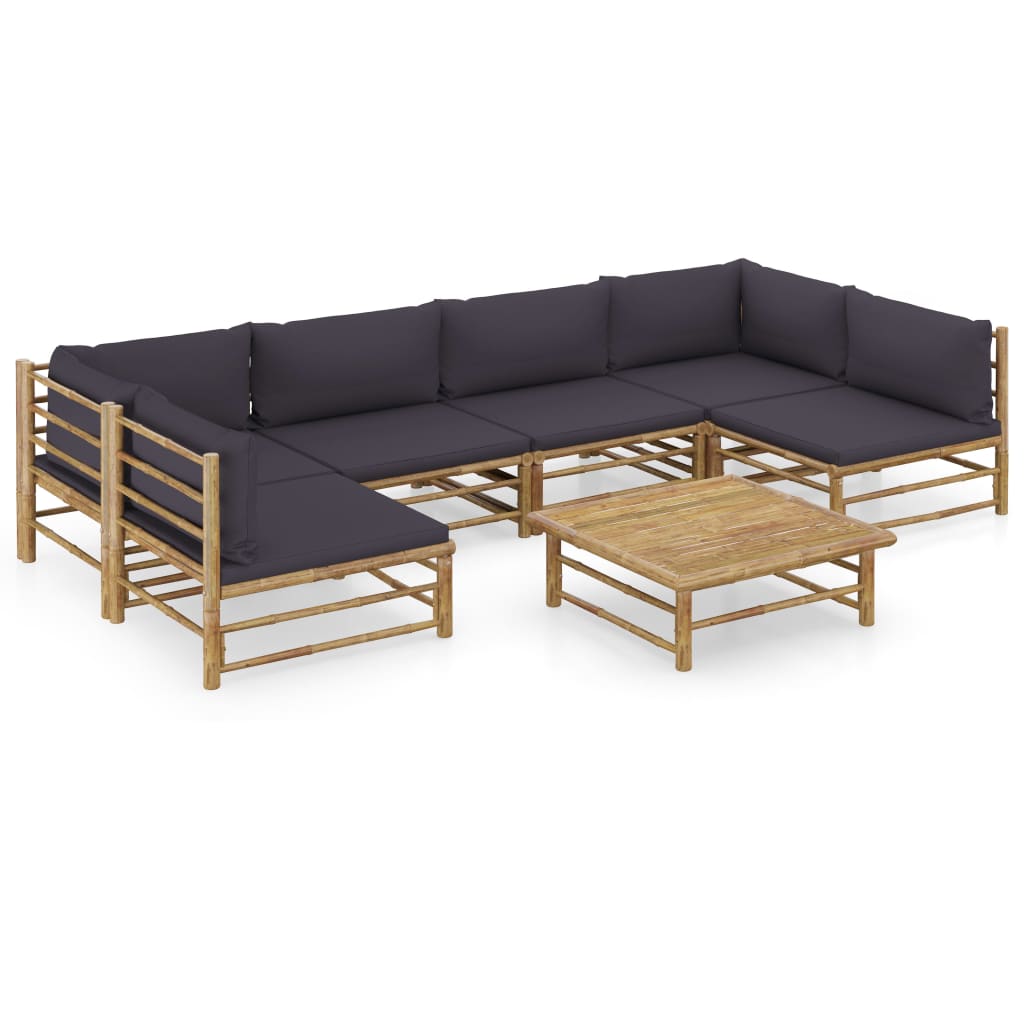 vidaXL 6-tlg. Garten-Lounge-Set mit Cremeweißen Kissen Bambus