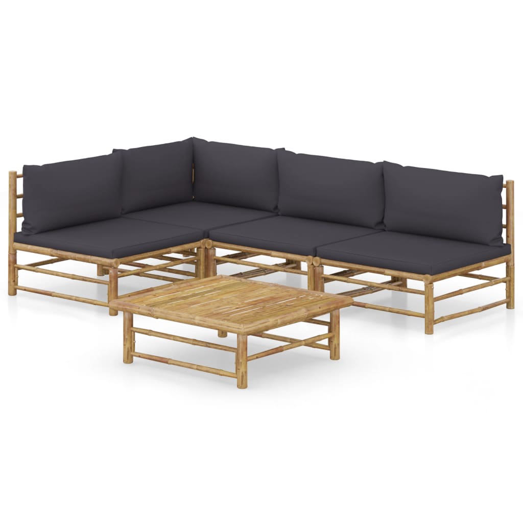 vidaXL 6-tlg. Garten-Lounge-Set mit Cremeweißen Kissen Bambus