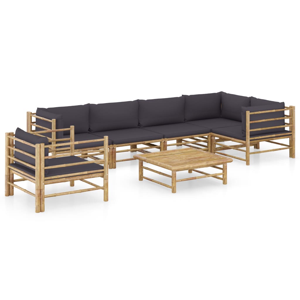 vidaXL 6-tlg. Garten-Lounge-Set mit Cremeweißen Kissen Bambus