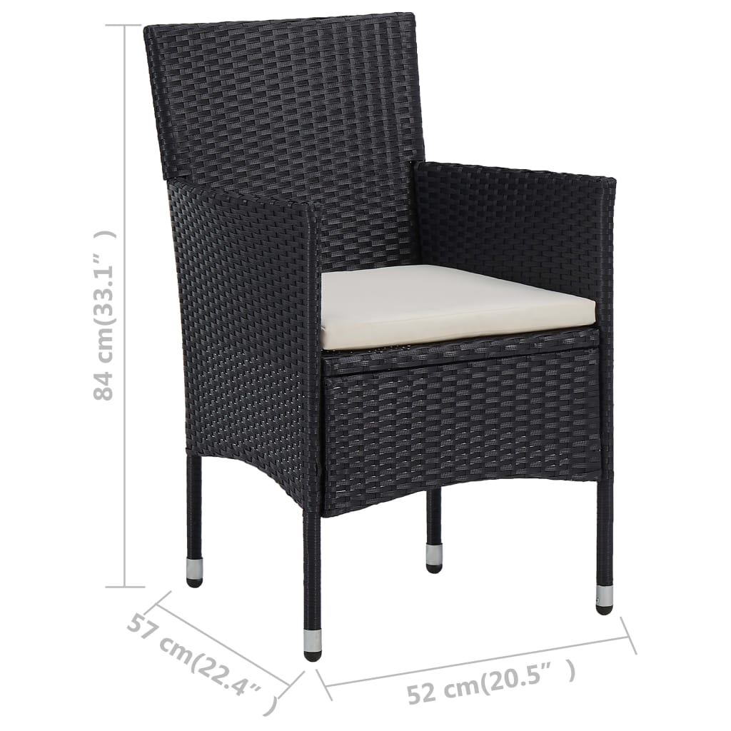 vidaXL 3-tlg. Garten-Essgruppe Schwarz Poly Rattan und Glas