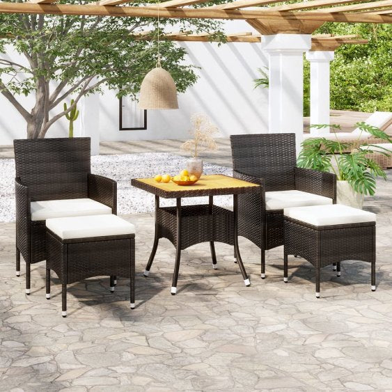 vidaXL 5-tlg. Garten-Essgruppe Poly Rattan und Hartglas Schwarz