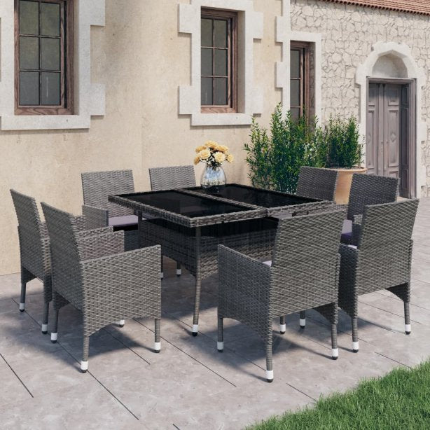 vidaXL 3-tlg. Garten-Essgruppe Schwarz Poly Rattan und Glas