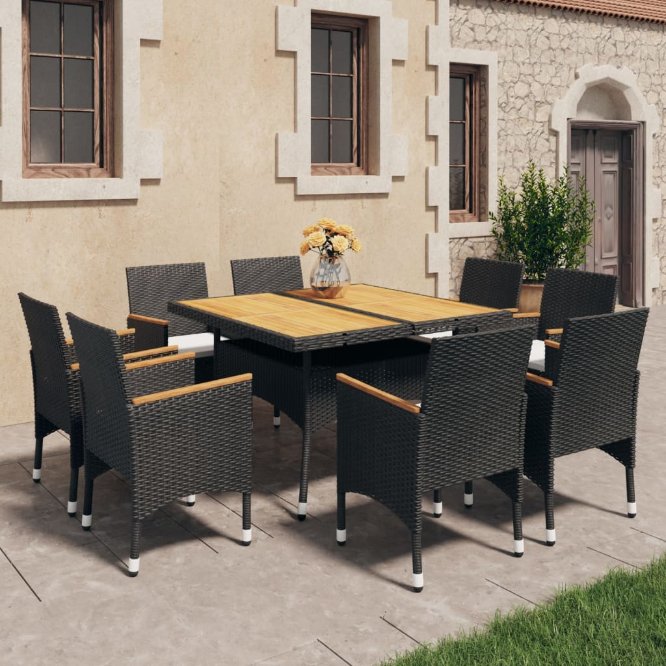 vidaXL 3-tlg. Garten-Essgruppe Schwarz Poly Rattan und Akazienholz