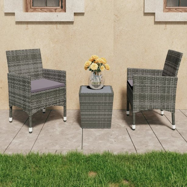 vidaXL 3-tlg. Bistro-Set Poly Rattan und Hartglas Schwarz