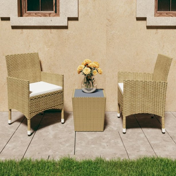 vidaXL 3-tlg. Bistro-Set Poly Rattan und Hartglas Schwarz