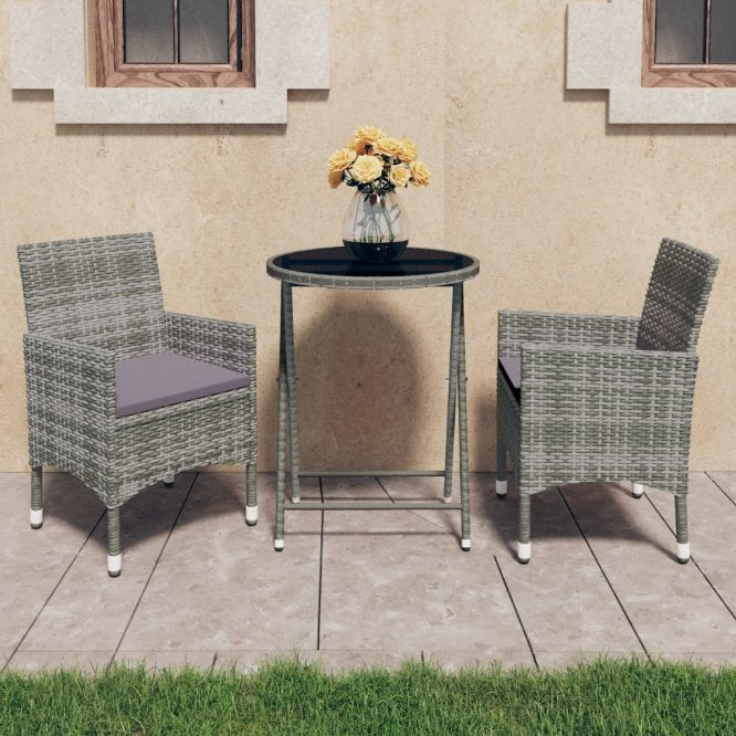 vidaXL 3-tlg. Bistro-Set Poly Rattan und Hartglas Schwarz