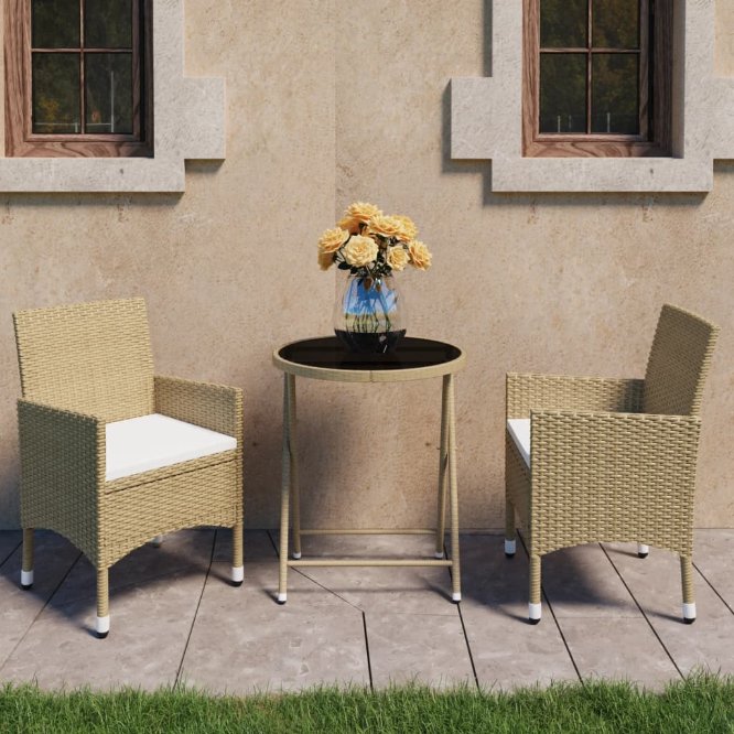 vidaXL 3-tlg. Bistro-Set Poly Rattan und Hartglas Schwarz