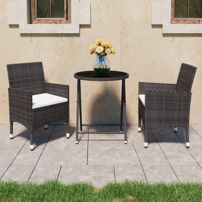 vidaXL 3-tlg. Bistro-Set Poly Rattan und Hartglas Schwarz