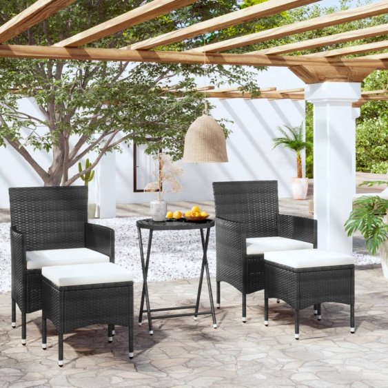 vidaXL 3-tlg. Bistro-Set Poly Rattan und Hartglas Schwarz