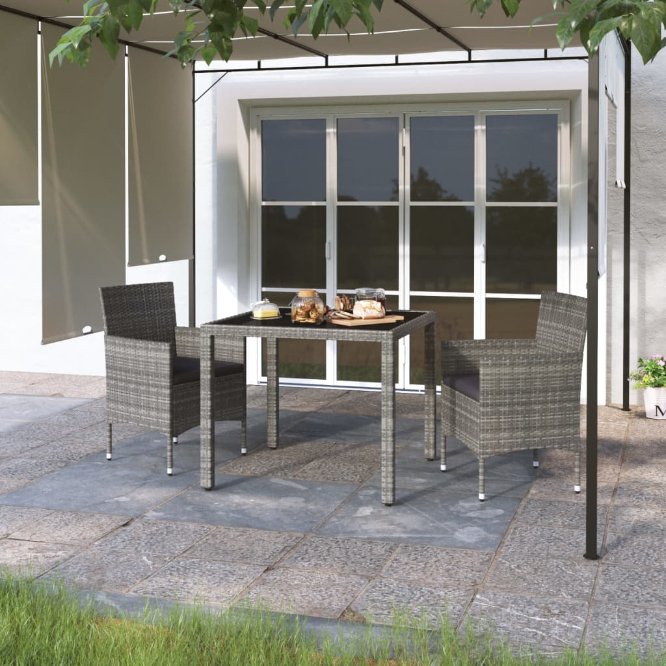 vidaXL 3-tlg. Garten-Essgruppe Poly Rattan und Hartglas Schwarz