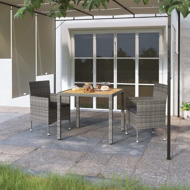 vidaXL 3-tlg. Garten-Essgruppe Poly Rattan und Hartglas Schwarz