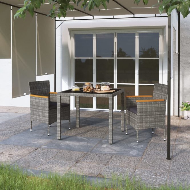 vidaXL 3-tlg. Garten-Essgruppe Poly Rattan und Hartglas Grau