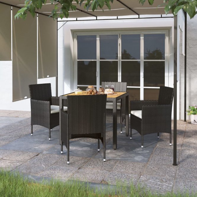 vidaXL 3-tlg. Garten-Essgruppe Poly Rattan und Hartglas Schwarz