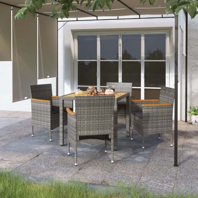 vidaXL 3-tlg. Garten-Essgruppe Poly Rattan und Hartglas Grau