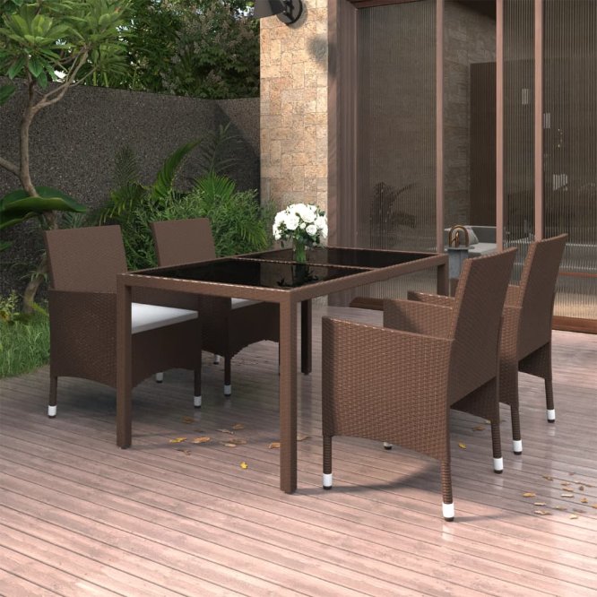 vidaXL 5-tlg. Garten-Essgruppe Poly Rattan und Hartglas Schwarz