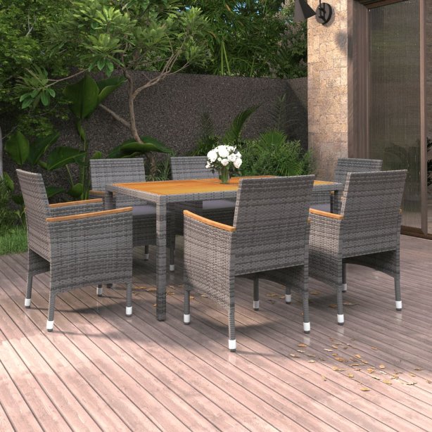 vidaXL 7-tlg. Garten-Essgruppe Poly Rattan Grau