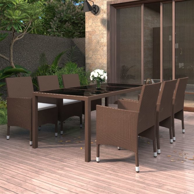 vidaXL 7-tlg. Garten-Essgruppe Poly Rattan und Hartglas Schwarz