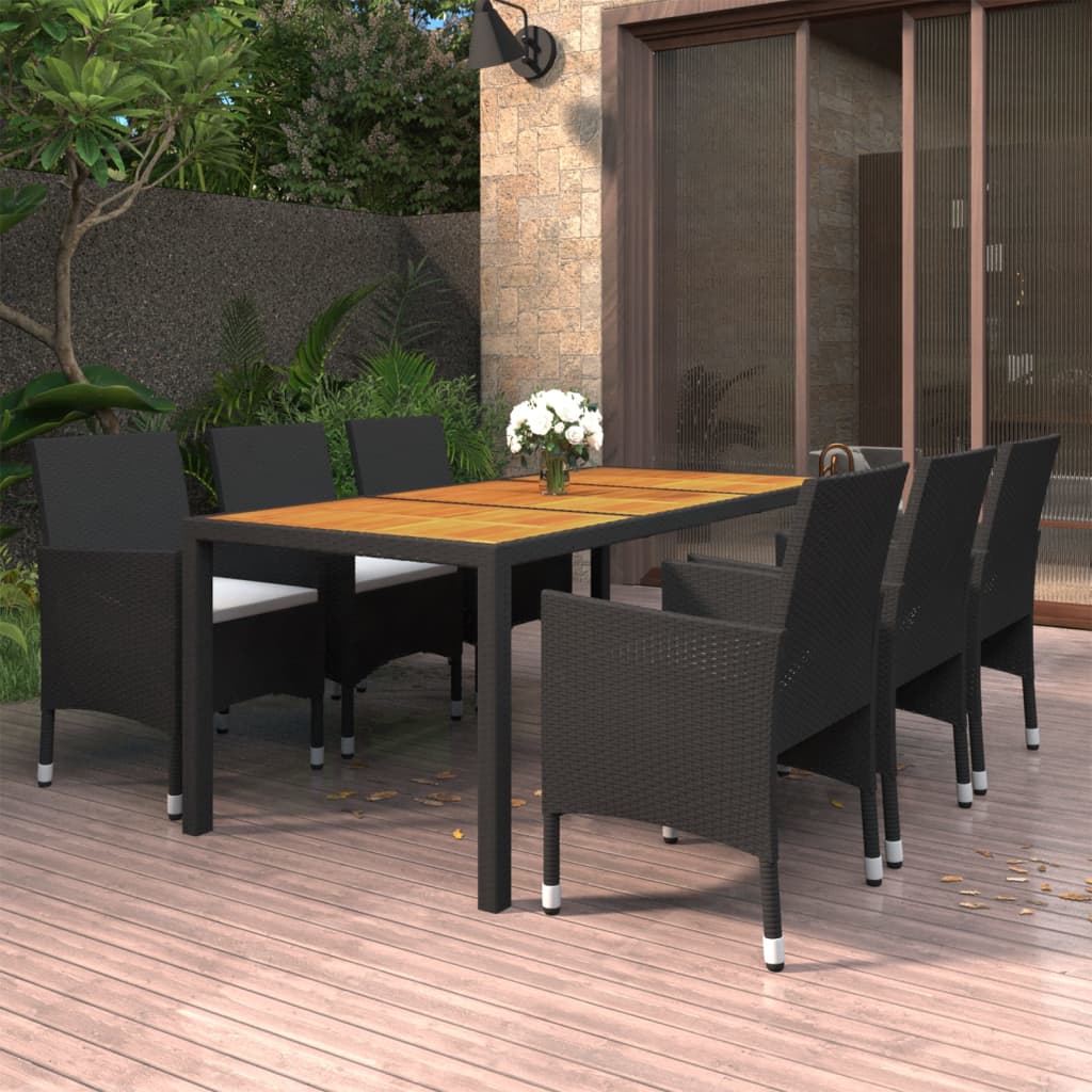 vidaXL 7-tlg. Garten-Essgruppe Poly Rattan Schwarz