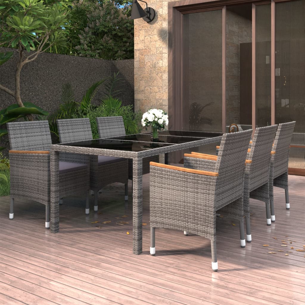 vidaXL 7-tlg. Garten-Essgruppe Poly Rattan und Hartglas Grau