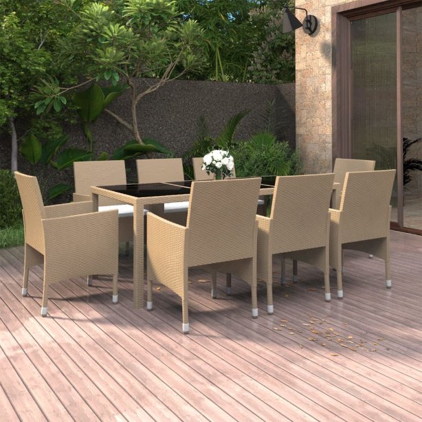 vidaXL 9-tlg. Garten-Essgruppe Poly Rattan Schwarz