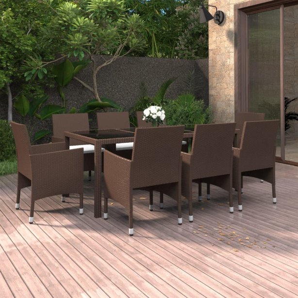 vidaXL 9-tlg. Garten-Essgruppe Poly Rattan Schwarz