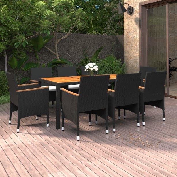 vidaXL 9-tlg. Garten-Essgruppe Poly Rattan Schwarz