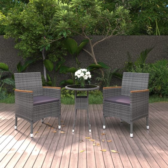 vidaXL 3-tlg. Garten-Essgruppe Poly Rattan Schwarz