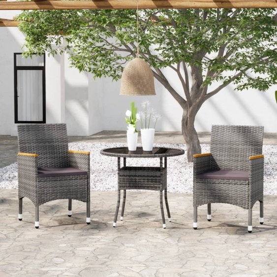 vidaXL 3-tlg. Garten-Essgruppe Poly Rattan Schwarz