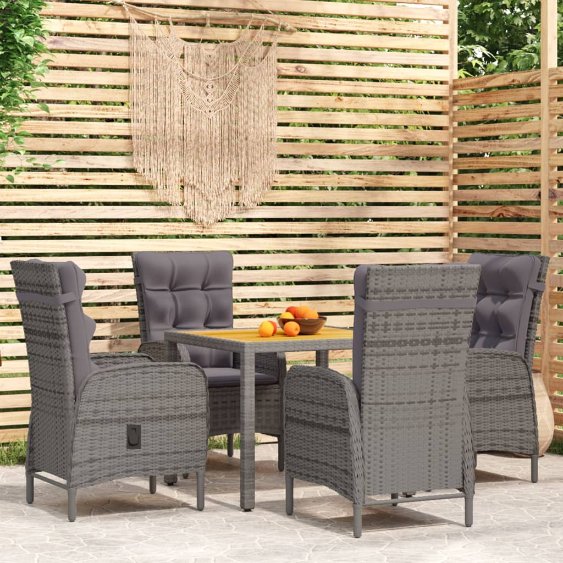 vidaXL 3-tlg. Garten-Essgruppe Poly Rattan Grau