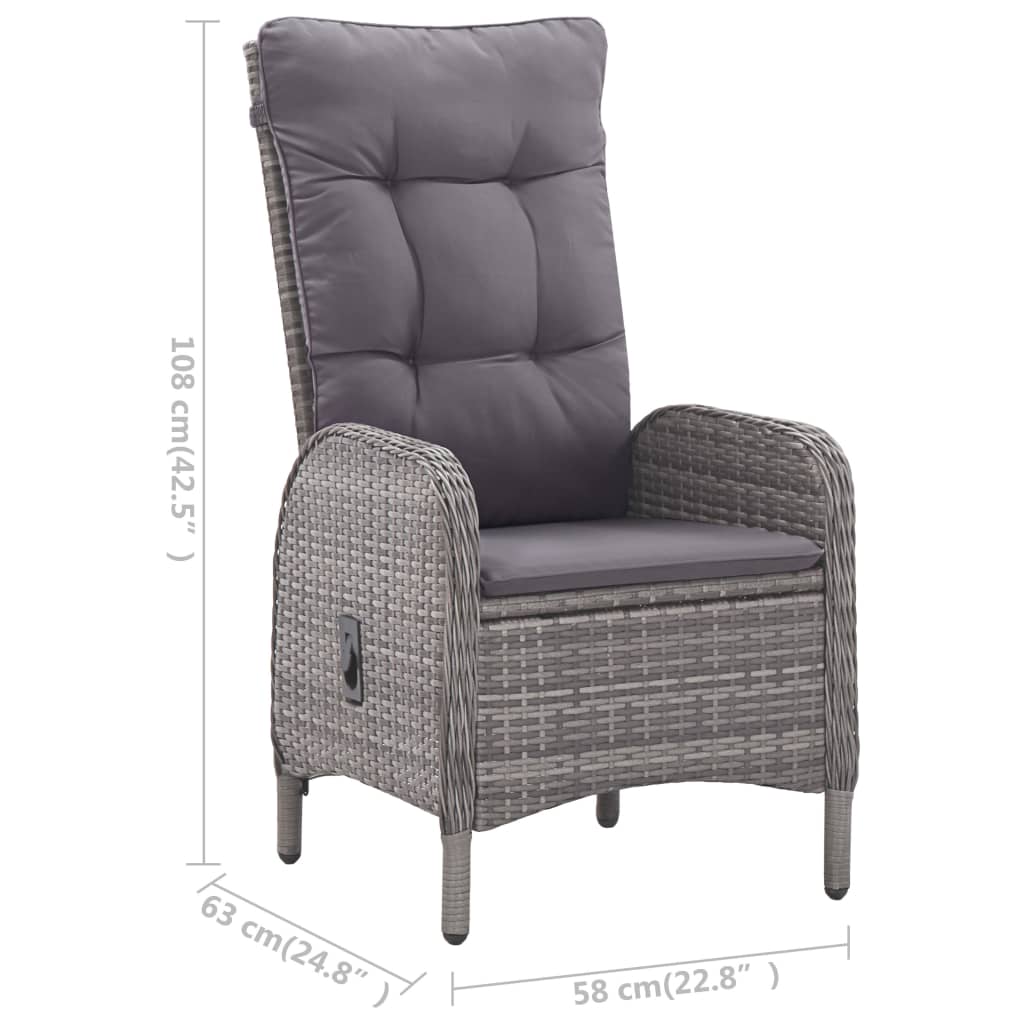 vidaXL 3-tlg. Garten-Essgruppe Poly Rattan und Glas Grau