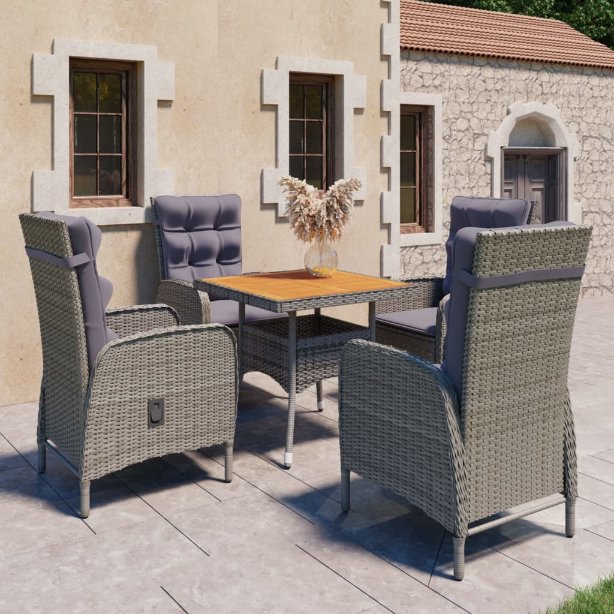 vidaXL 3-tlg. Garten-Essgruppe Poly Rattan und Glas Grau