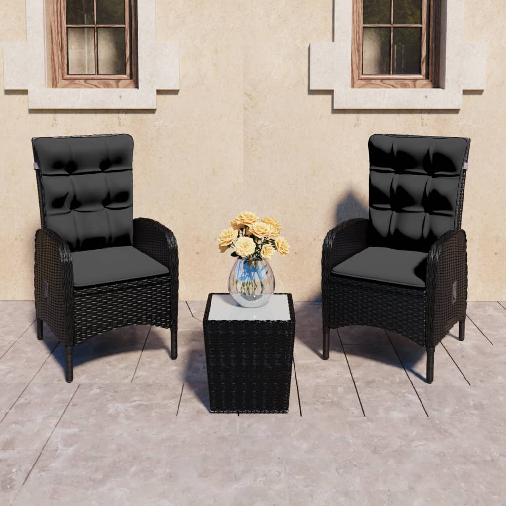 vidaXL 3-tlg. Bistro-Set Poly Rattan und Glas Grau