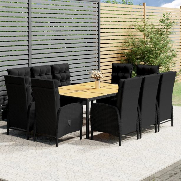 vidaXL 11-tlg. Garten-Essgruppe Poly Rattan Grau
